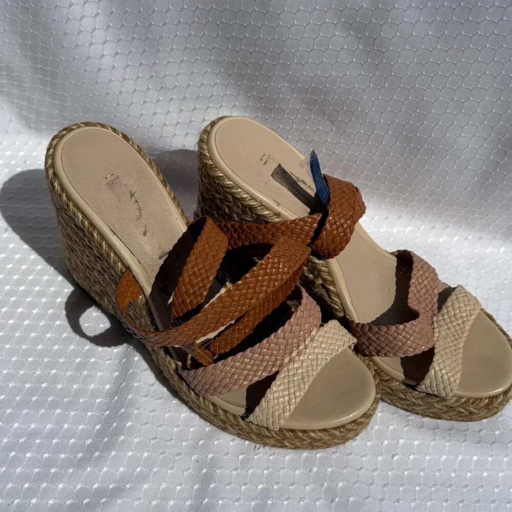 Stuart Weitzman Multicolor Woven Leather Wedge Ankle Strap‎ Sandals Size 8